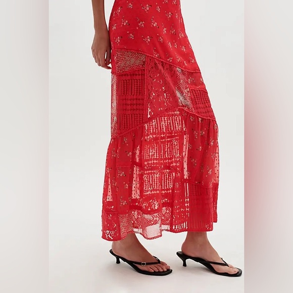 New Free People Daniella Lace Maxi Skirt In Poppy Red Sz XS - Picture 2 of 7